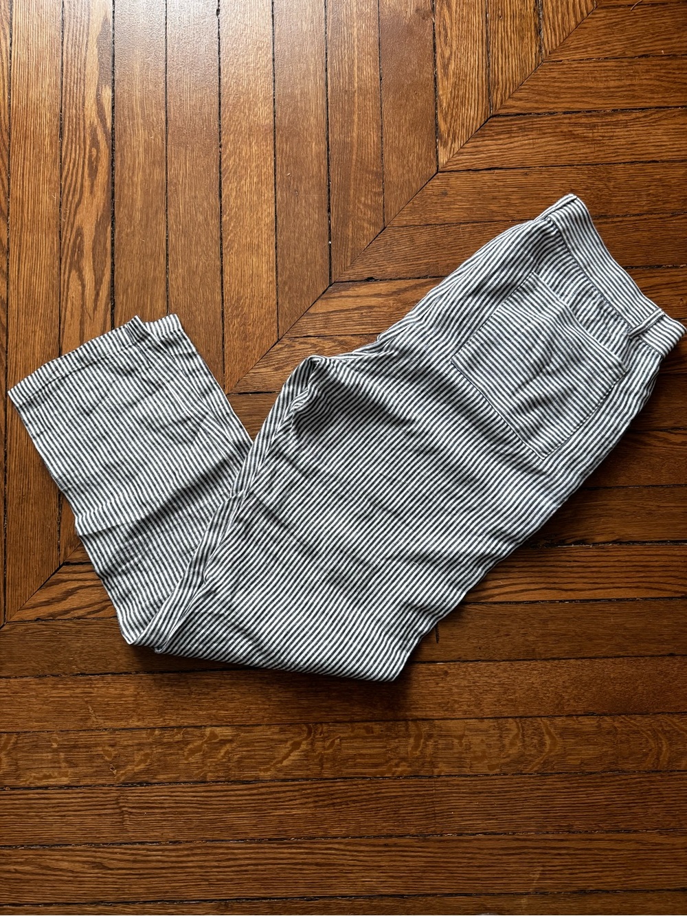 Alex Crane Cham Men's Striped Linen Casual Pants - Charcoal & White